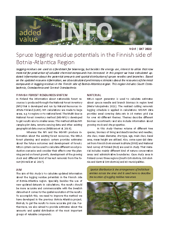 2022 INFO No 6 Spruce logging residue potentials in the Finnish side of the Botnia-Atlantica